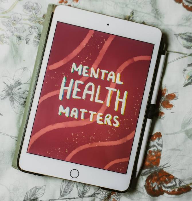 iPad displaying 'Mental Health Matters' — Safe Vision's commitment to behavioral health awareness